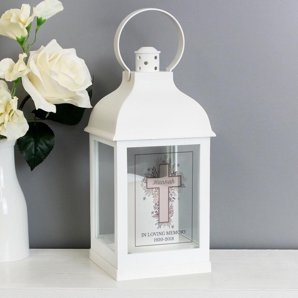 Personalised Floral Cross White Lantern Extra Image 3